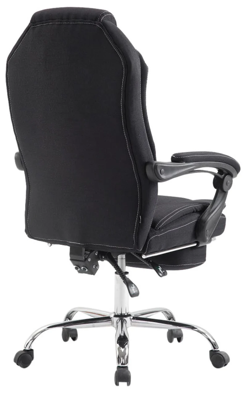Fauteuil de bureau sur roulettes dossier et repose-pied réglable en tissu noir et métal 10_0002442