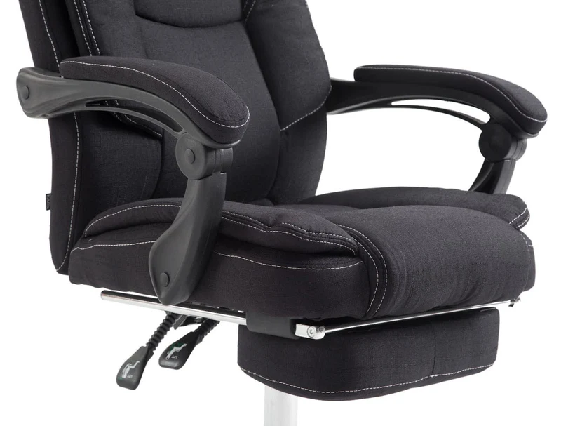 Fauteuil de bureau sur roulettes dossier et repose-pied réglable en tissu noir et métal 10_0002442