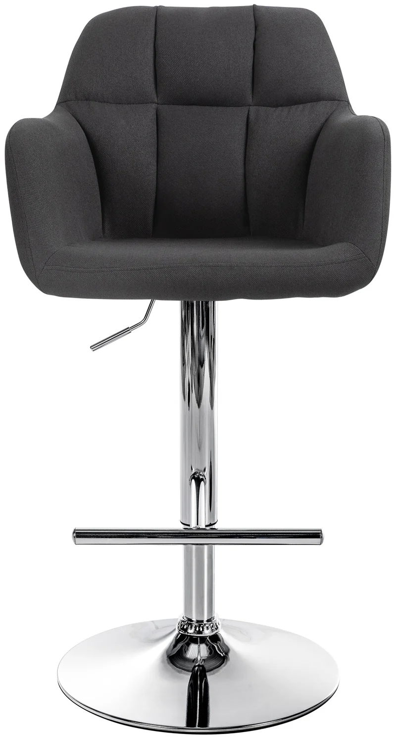Tabouret de bar chaise haute x1 fonction rotation 360° en tissu noir avec coutures décoratives piètement métal chromé 10_0005276