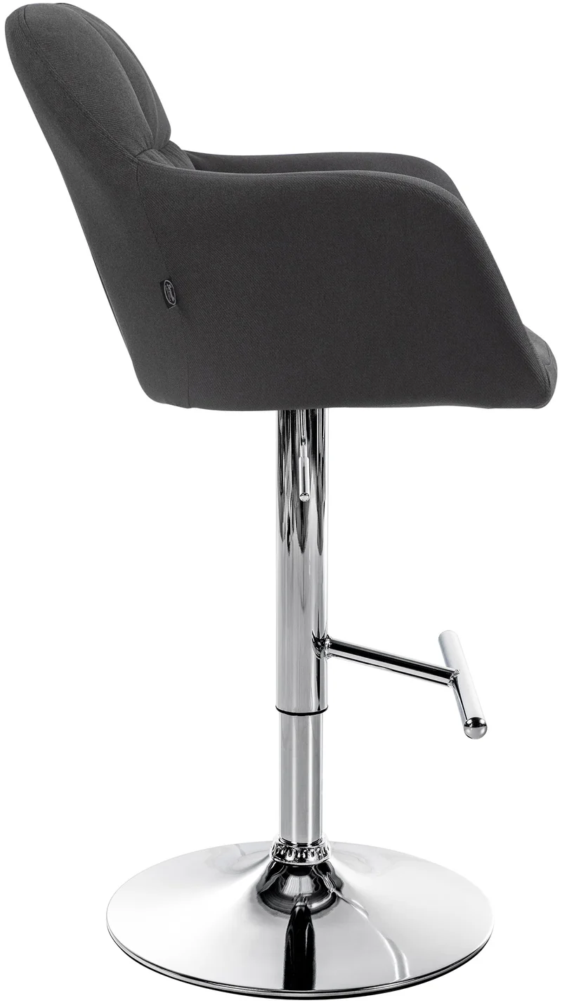 Tabouret de bar chaise haute x1 fonction rotation 360° en tissu noir avec coutures décoratives piètement métal chromé 10_0005276