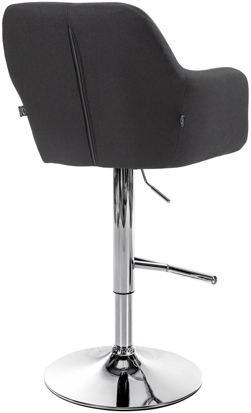 Tabouret de bar chaise haute x1 fonction rotation 360° en tissu noir avec coutures décoratives piètement métal chromé 10_0005276