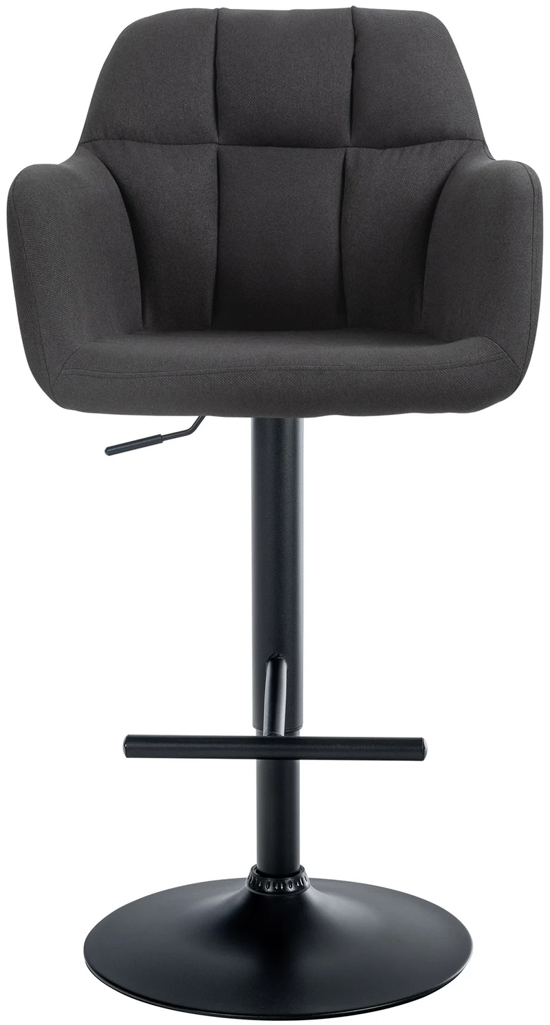 Tabouret de bar chaise haute x1 fonction rotation 360° en tissu noir avec coutures décoratives piètement métal noir 10_0005281