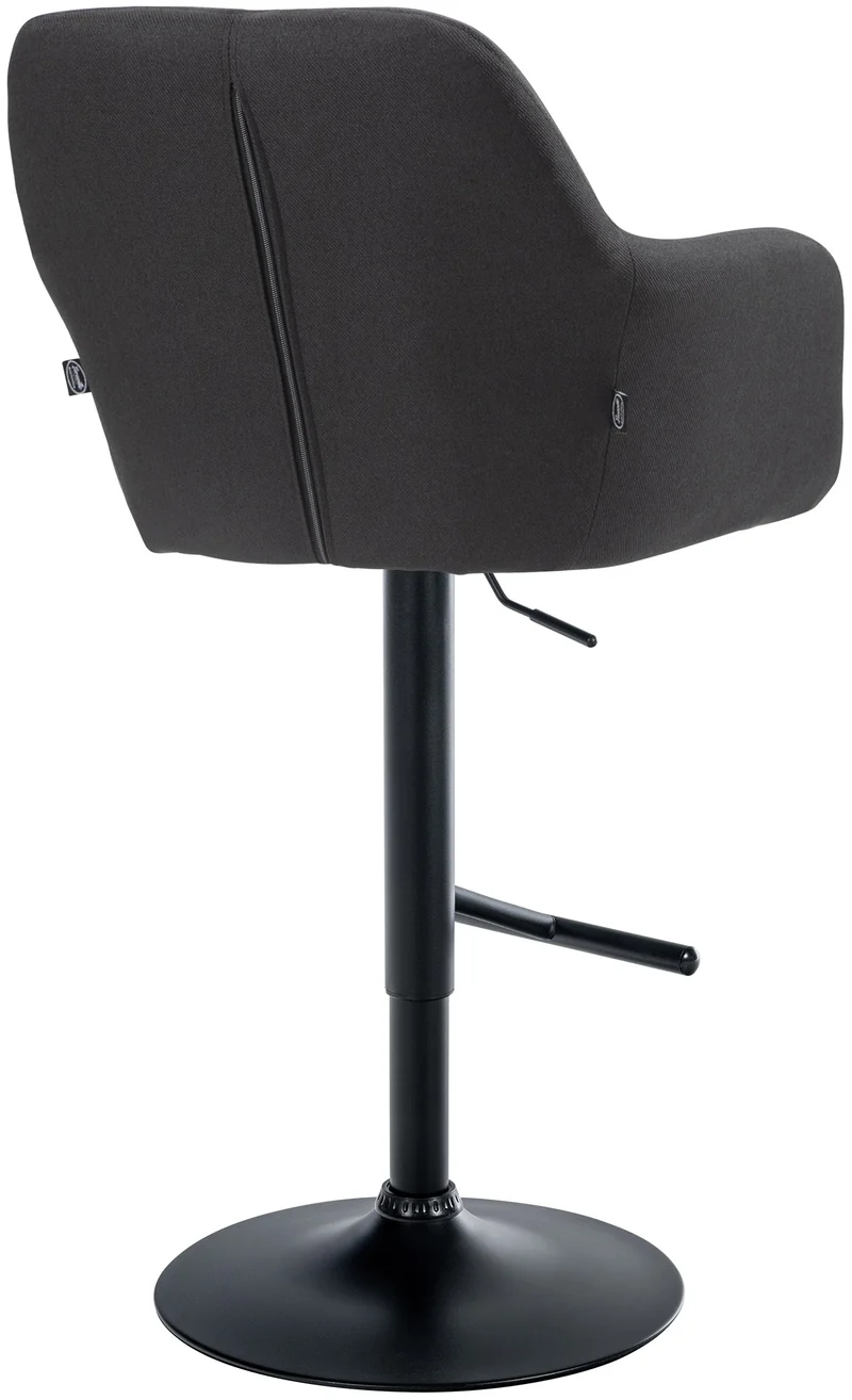 Tabouret de bar chaise haute x1 fonction rotation 360° en tissu noir avec coutures décoratives piètement métal noir 10_0005281