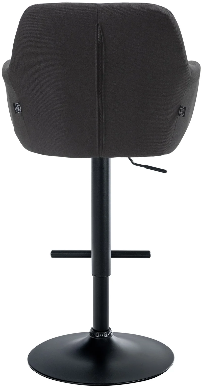 Tabouret de bar chaise haute x1 fonction rotation 360° en tissu noir avec coutures décoratives piètement métal noir 10_0005281