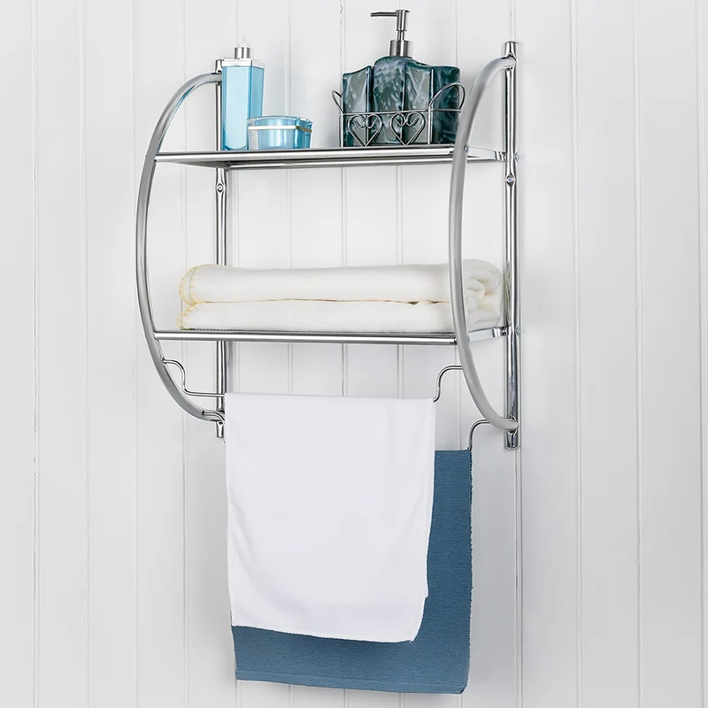 Etagère murale etagère de rangement en métal chromé 45 x 25 5 x 55cm avec 2 tablettes et 2 barres 20_0000602
