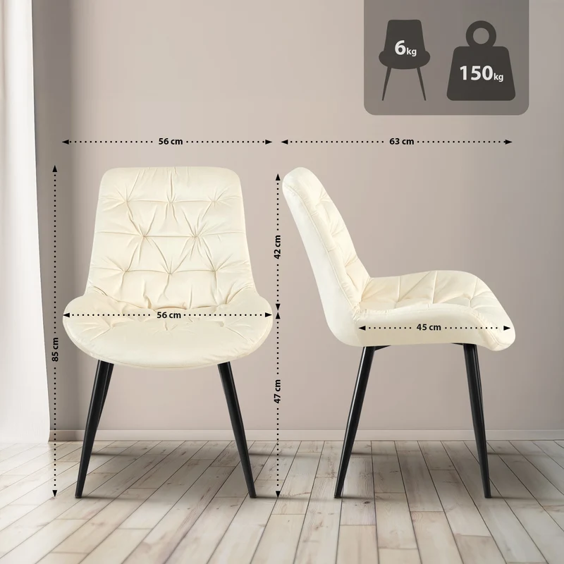 Chaise de salle à manger x1 en velours crème cadre en métal noir confort & élégance intemporelle 10_0007224