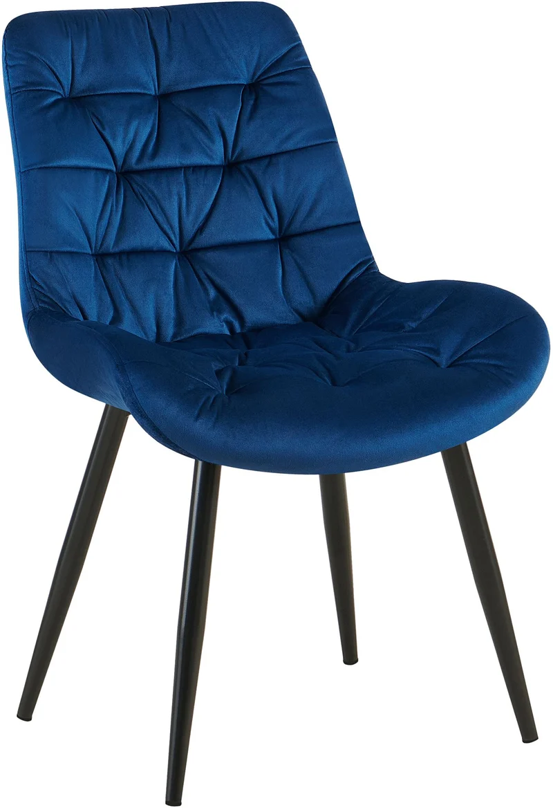 Chaise de salle à manger x1 en velours bleu foncé cadre en métal noir confort & élégance intemporelle 10_0007222