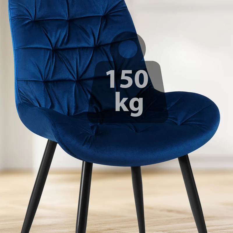 Chaise de salle à manger x1 en velours bleu foncé cadre en métal noir confort & élégance intemporelle 10_0007222