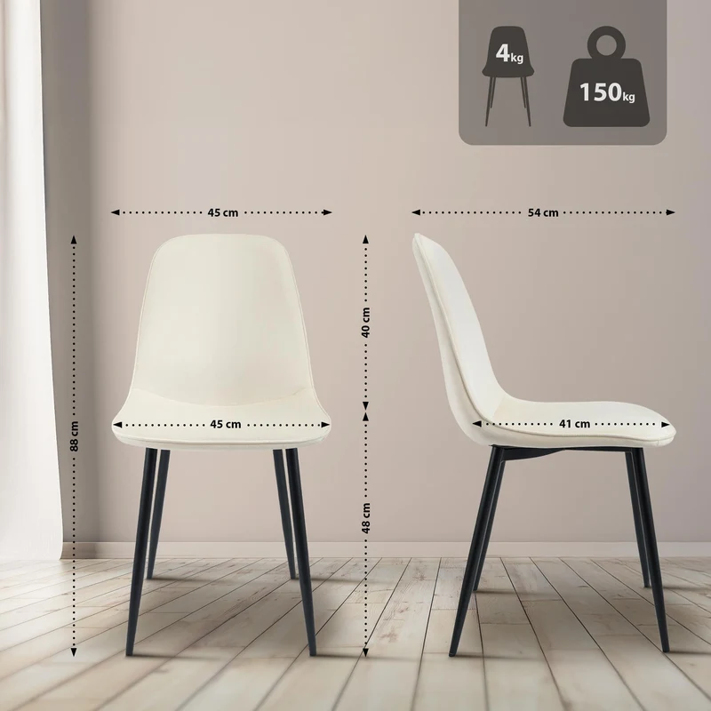 Chaise de salle à manger cuisine x1 design moderne en velours crème cadre en métal noir 10_0007218