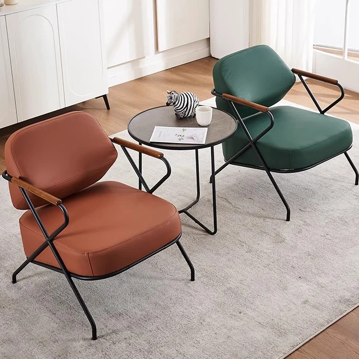 Contemporary Scandinavian Square Metal Artificial Leather Ash Wood Accent Chair Backrest Armrest For Living Room