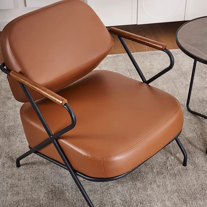 Contemporary Scandinavian Square Metal Artificial Leather Ash Wood Accent Chair Backrest Armrest For Living Room