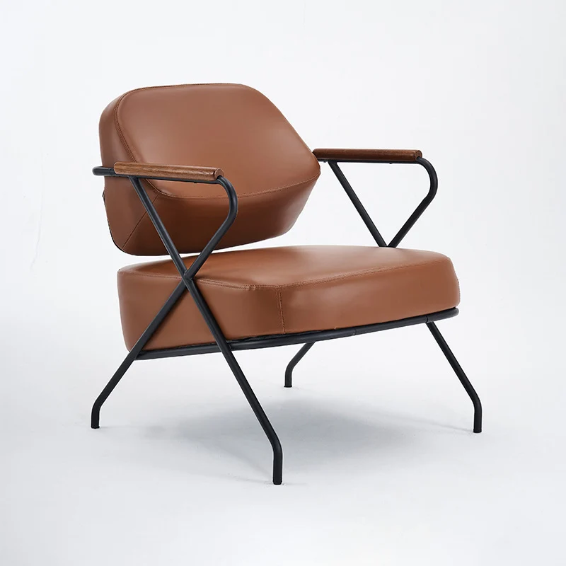 Contemporary Scandinavian Square Metal Artificial Leather Ash Wood Accent Chair Backrest Armrest For Living Room