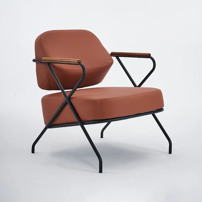Contemporary Scandinavian Square Metal Artificial Leather Ash Wood Accent Chair Backrest Armrest For Living Room
