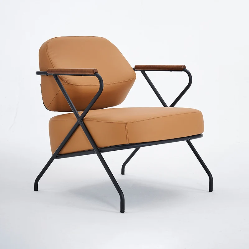 Contemporary Scandinavian Square Metal Artificial Leather Ash Wood Accent Chair Backrest Armrest For Living Room