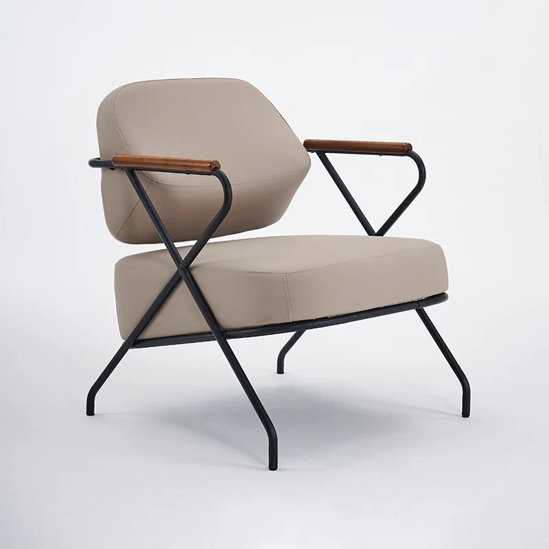 Contemporary Scandinavian Square Metal Artificial Leather Ash Wood Accent Chair Backrest Armrest For Living Room