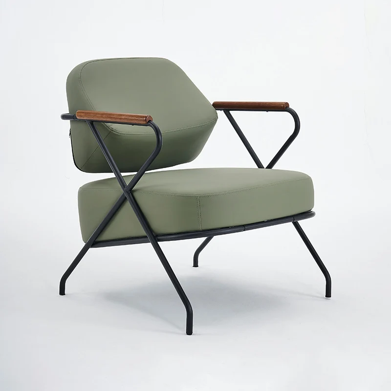 Contemporary Scandinavian Square Metal Artificial Leather Ash Wood Accent Chair Backrest Armrest For Living Room