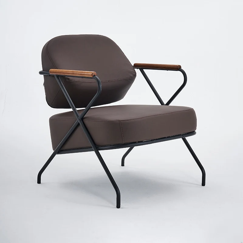 Contemporary Scandinavian Square Metal Artificial Leather Ash Wood Accent Chair Backrest Armrest For Living Room