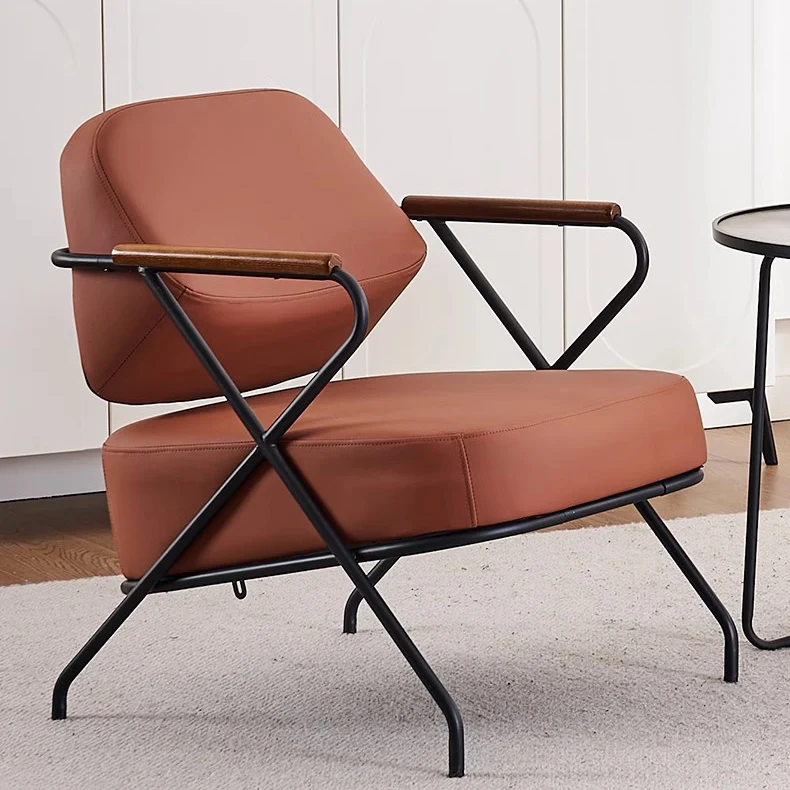 Contemporary Scandinavian Square Metal Artificial Leather Ash Wood Accent Chair Backrest Armrest For Living Room