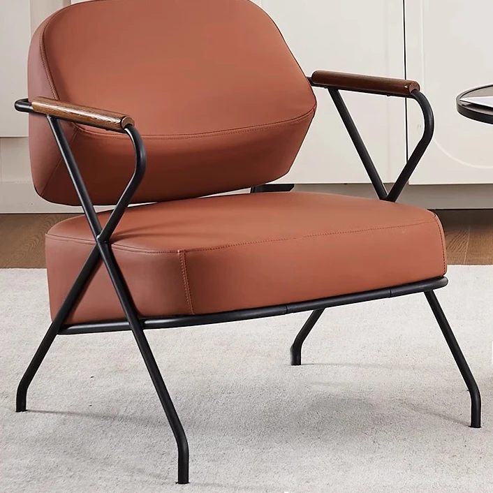 Contemporary Scandinavian Square Metal Artificial Leather Ash Wood Accent Chair Backrest Armrest For Living Room