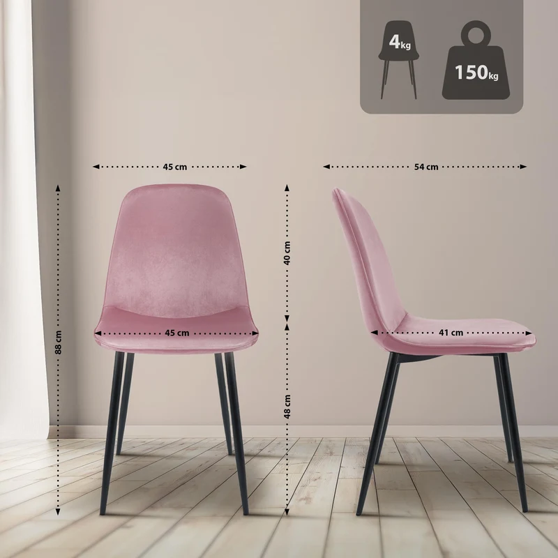Chaise de salle à manger cuisine x1 design moderne en velours rose cadre en métal noir 10_0007211