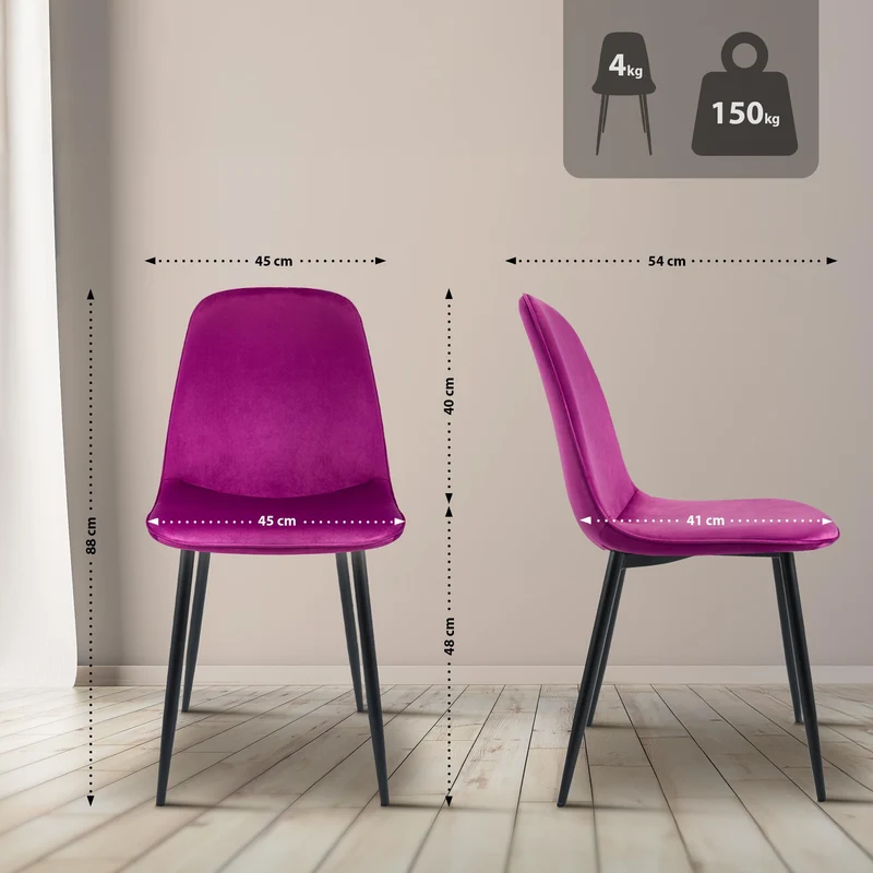 Chaise de salle à manger cuisine x1 design moderne en velours violet cadre en métal noir 10_0007210