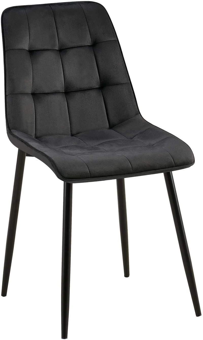 Chaise de salle à manger x1 coutures décoratives carrées en velours noir cadre métal noir 10_0007204