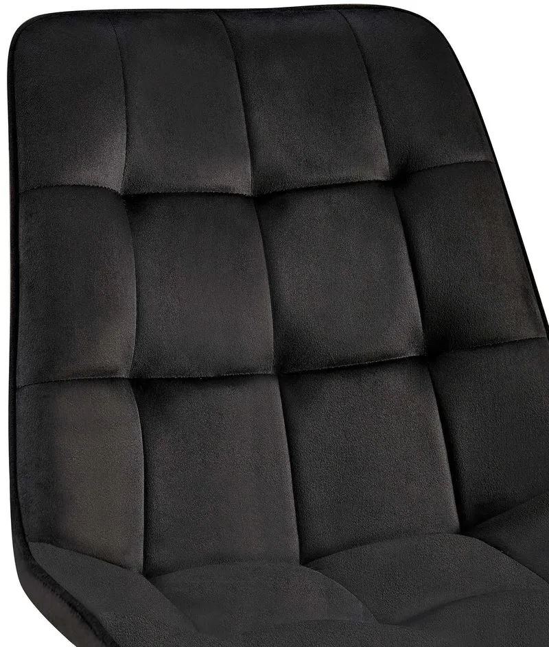 Chaise de salle à manger x1 coutures décoratives carrées en velours noir cadre métal noir 10_0007204