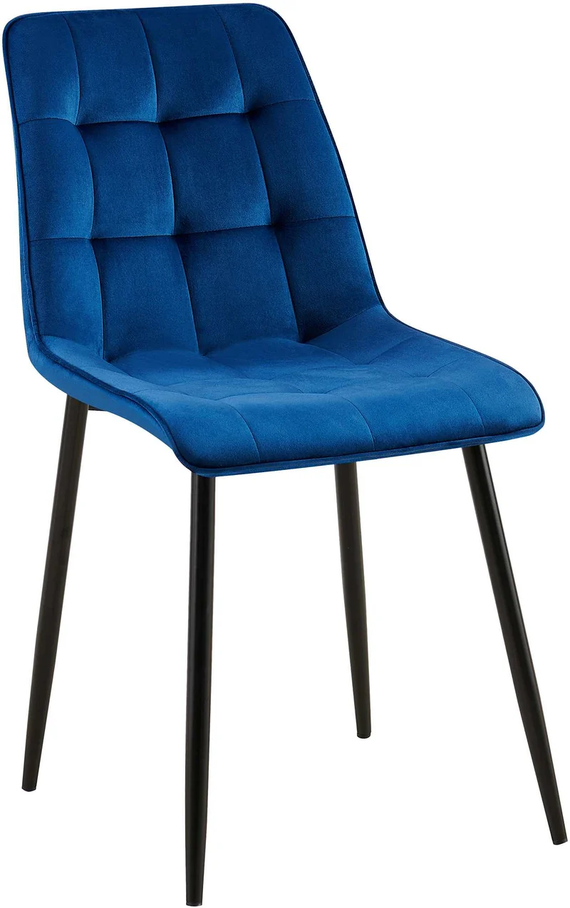 Chaise de salle à manger x1 coutures décoratives carrées en velours bleu foncé cadre métal noir 10_0007203