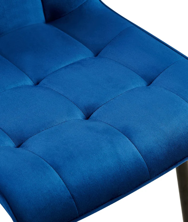 Chaise de salle à manger x1 coutures décoratives carrées en velours bleu foncé cadre métal noir 10_0007203
