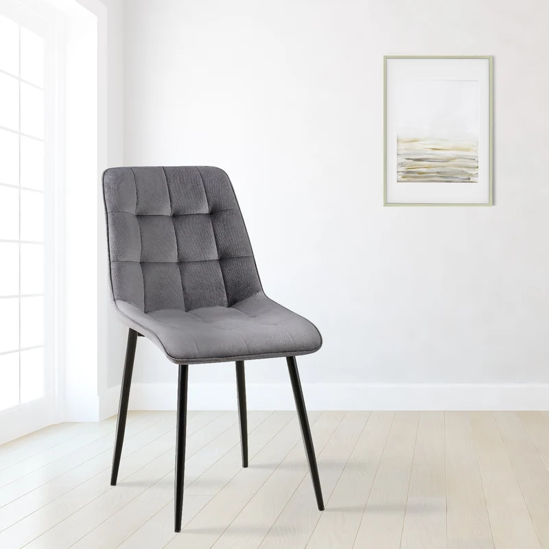 Chaise de salle à manger x1 coutures décoratives carrées en velours gris foncé cadre métal noir 10_0007202
