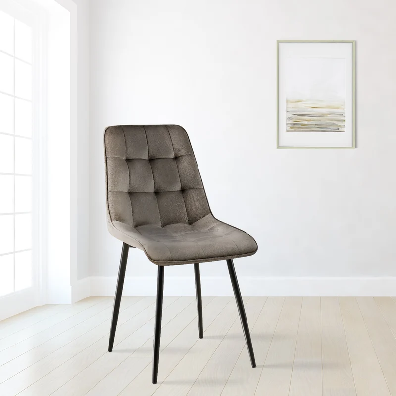 Chaise de salle à manger x1 coutures décoratives carrées en velours anthracite cadre métal noir 10_0007200