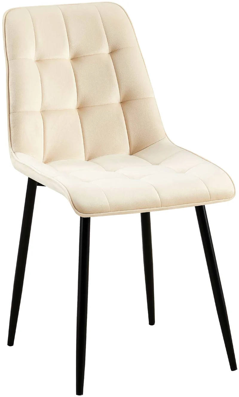Chaise de salle à manger x1 coutures décoratives carrées en velours crème cadre métal noir 10_0007199