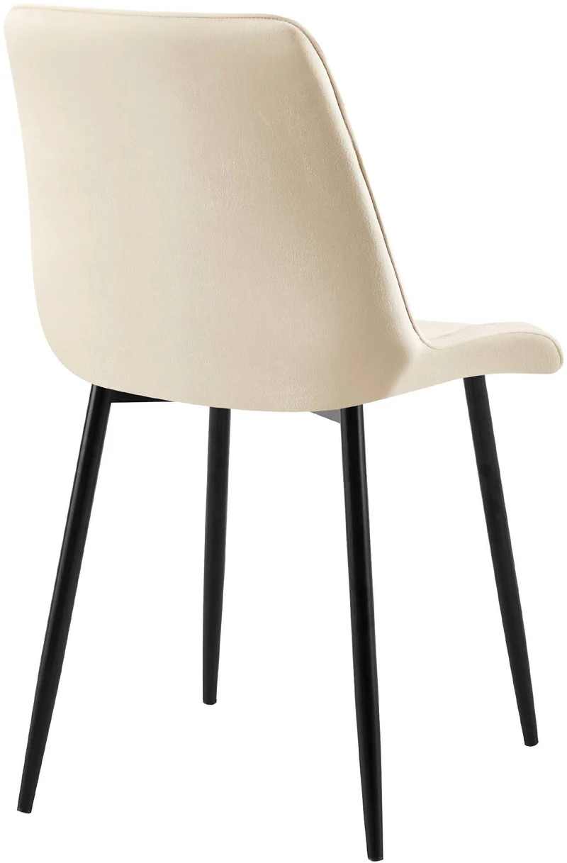 Chaise de salle à manger x1 coutures décoratives carrées en velours crème cadre métal noir 10_0007199