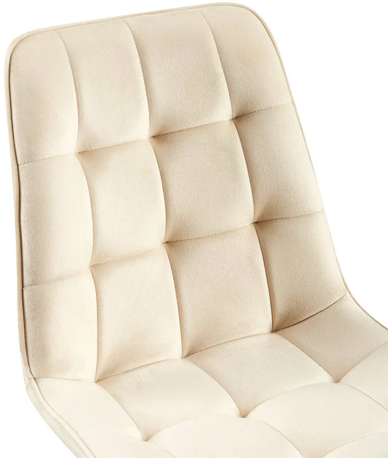 Chaise de salle à manger x1 coutures décoratives carrées en velours crème cadre métal noir 10_0007199