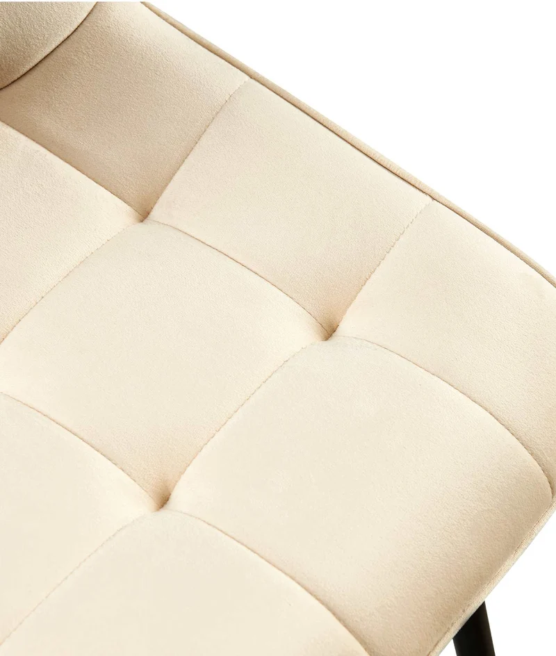 Chaise de salle à manger x1 coutures décoratives carrées en velours crème cadre métal noir 10_0007199