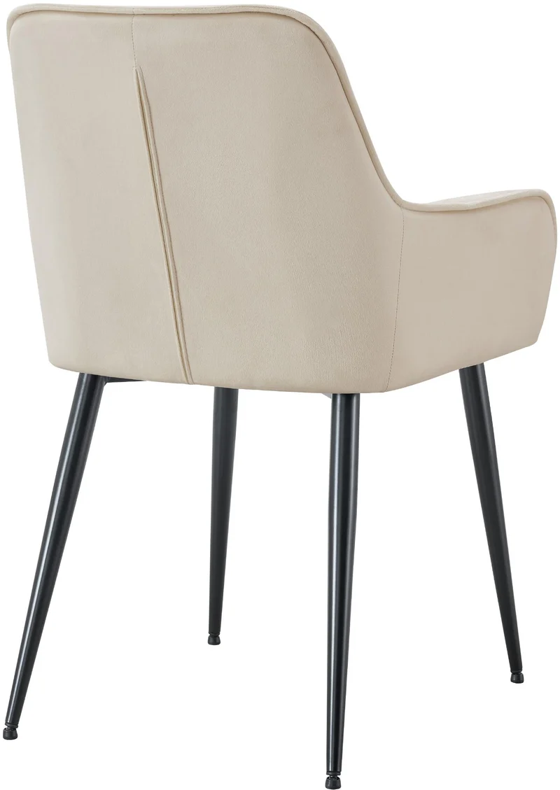 Chaise de salle à manger x1 avec accoudoirs en velours crème capitonné cadre métal noir 10_0007197