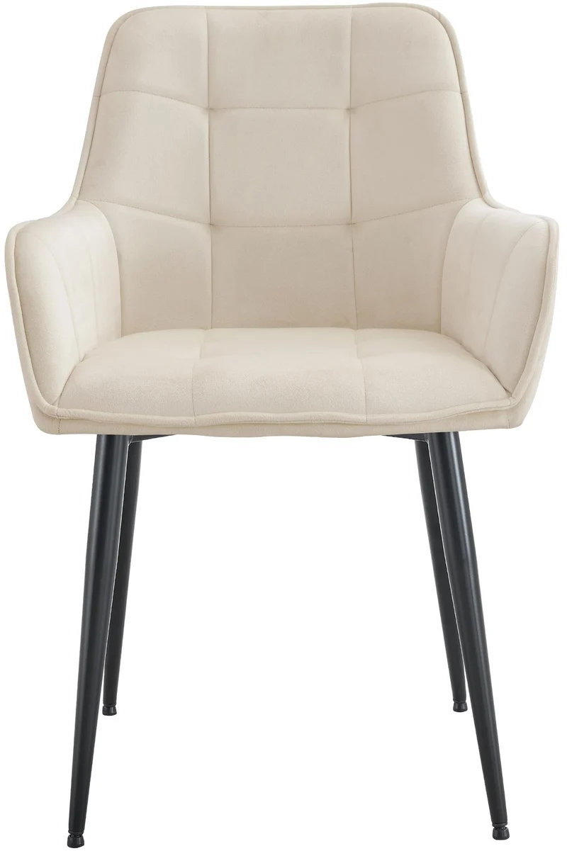 Chaise de salle à manger x1 avec accoudoirs en velours crème capitonné cadre métal noir 10_0007197