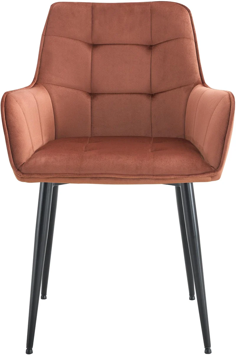 Chaise de salle à manger x1 avec accoudoirs en velours marron capitonné cadre métal noir 10_0007196