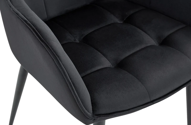 Chaise de salle à manger x1 avec accoudoirs en velours noir capitonné cadre métal noir 10_0007192