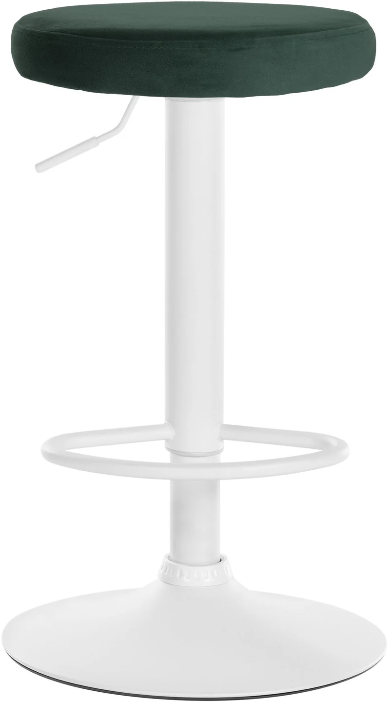 Tabouret de bar x1 design simple hauteur réglable revêtement en velours vert pieds en métal blanc 10_0005358