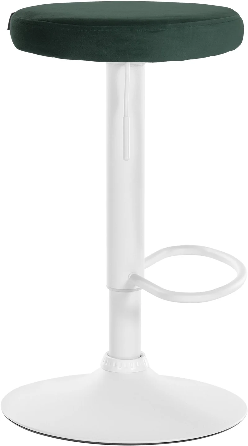 Tabouret de bar x1 design simple hauteur réglable revêtement en velours vert pieds en métal blanc 10_0005358