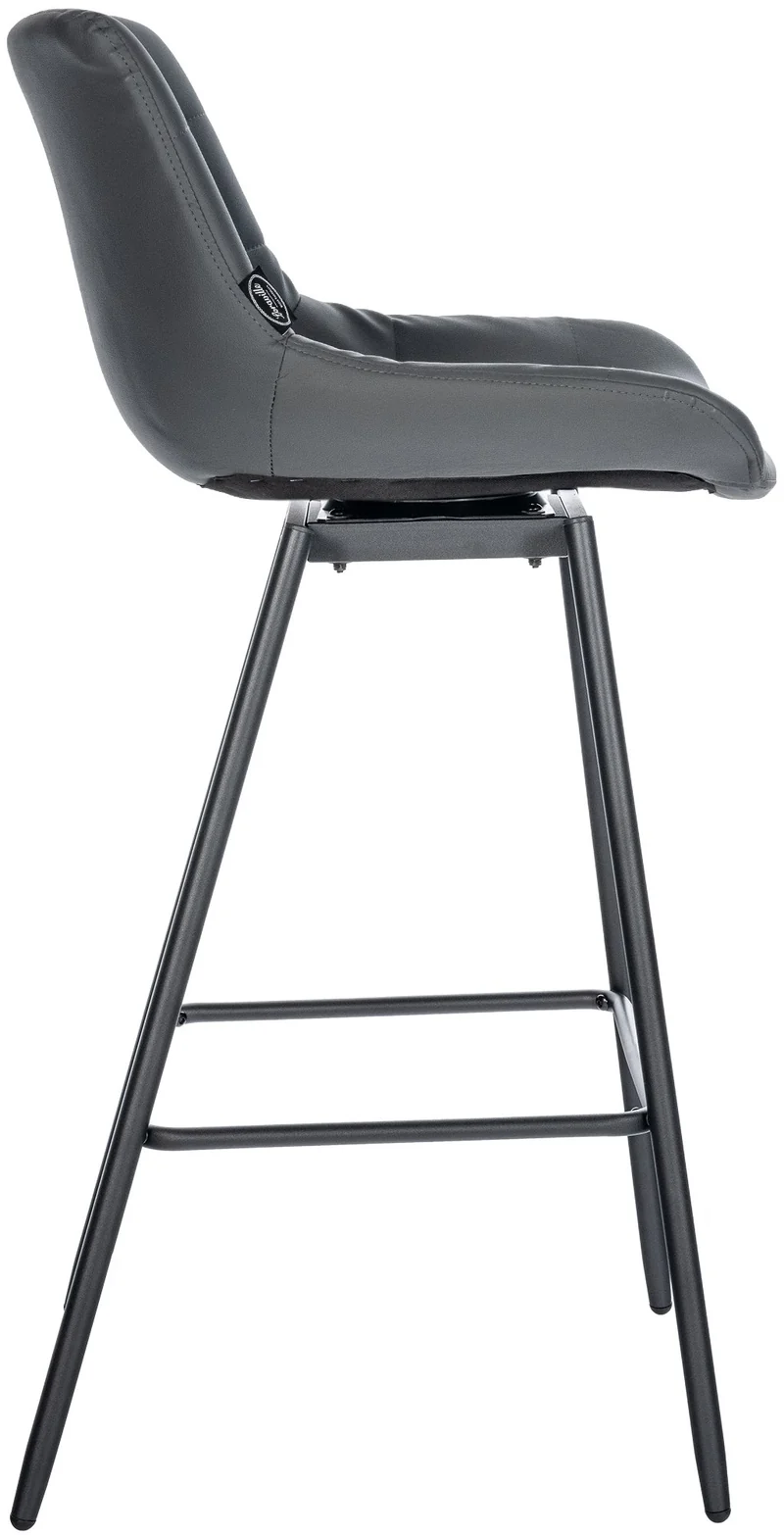 Tabouret de bar pivotant x1 avec repose-pieds revêtement en PVC gris foncé piètement à quatre pieds en métal noir 10_0005467