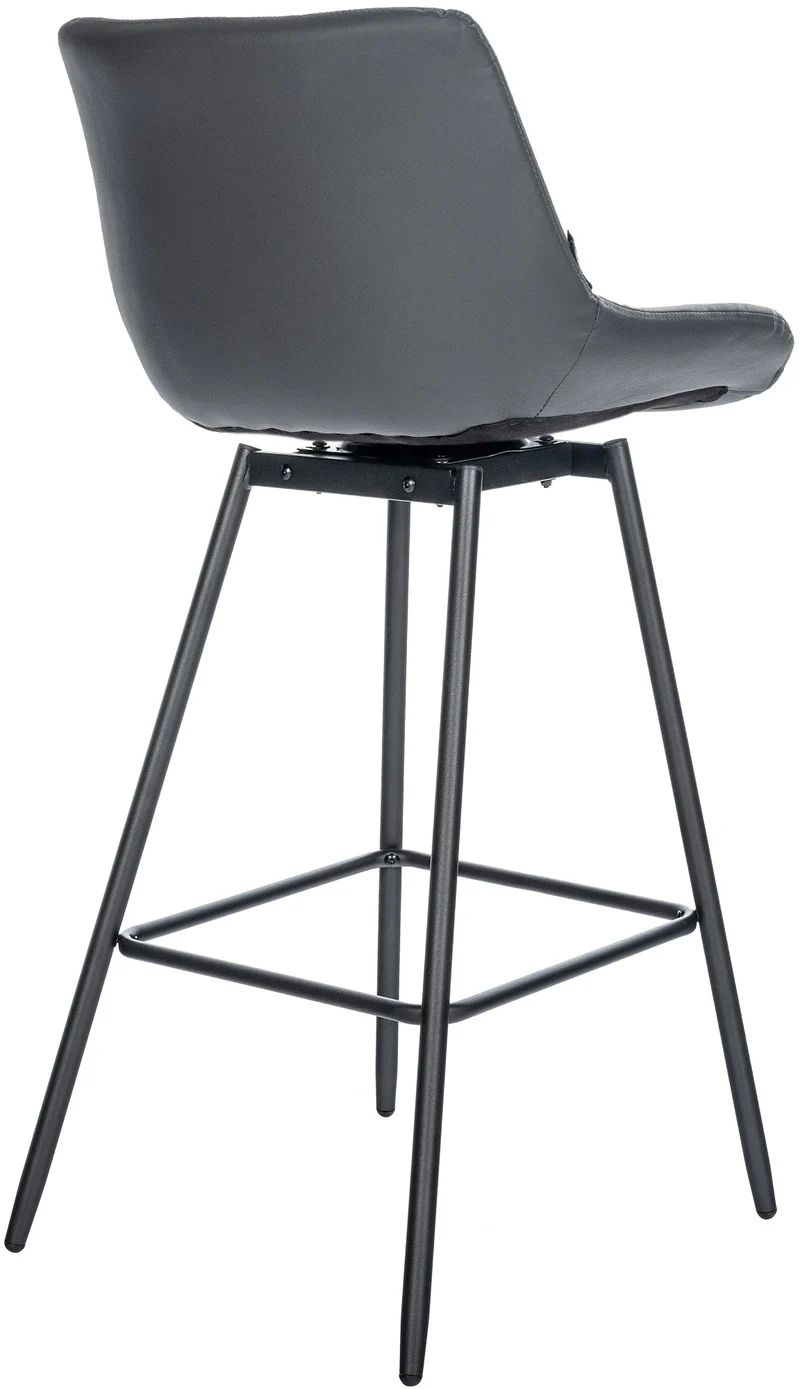 Tabouret de bar pivotant x1 avec repose-pieds revêtement en PVC gris foncé piètement à quatre pieds en métal noir 10_0005467