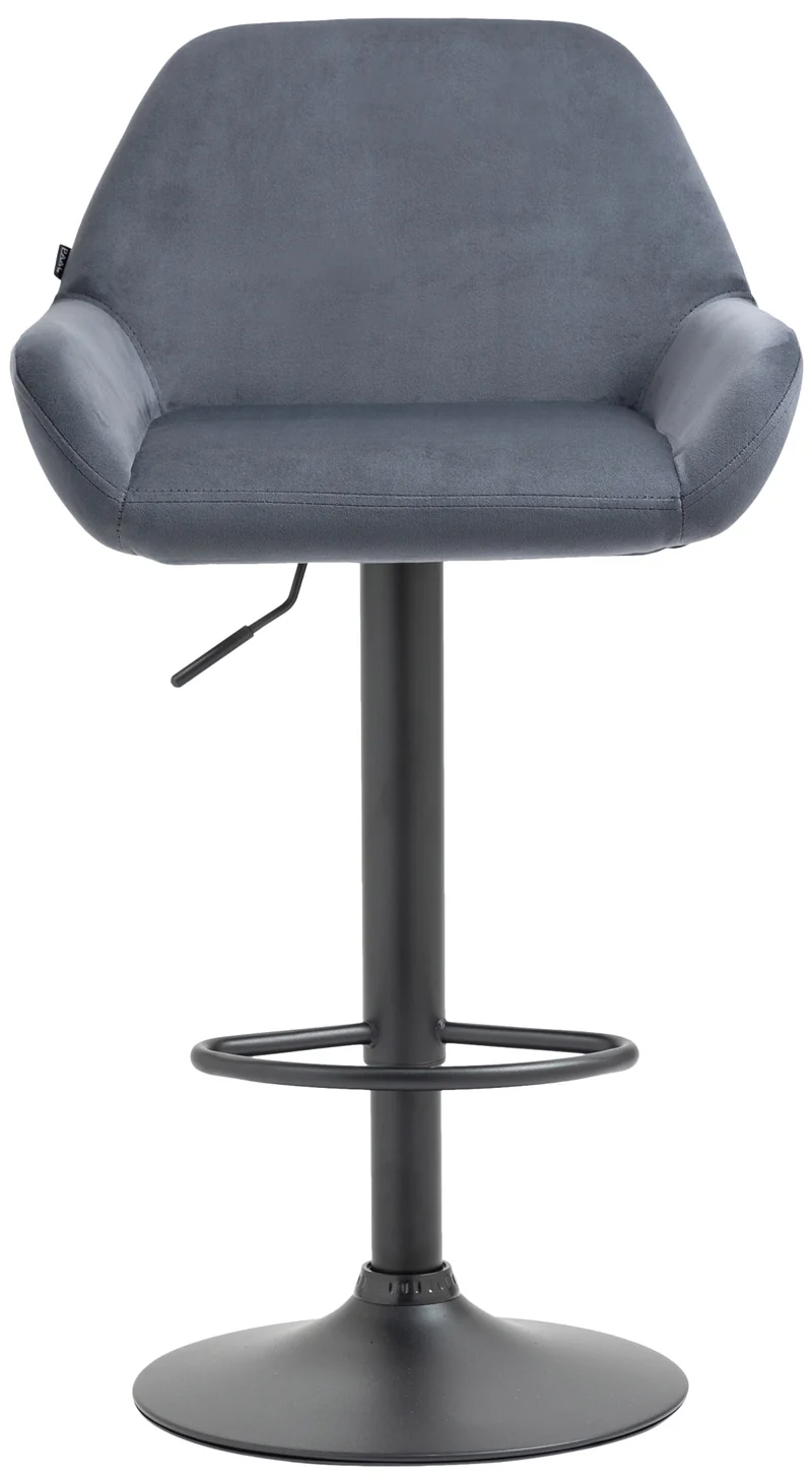 Lot de 2 tabourets de bar repose-pieds en forme d'arc en métal noir assise en velours gris foncé 10_0004034