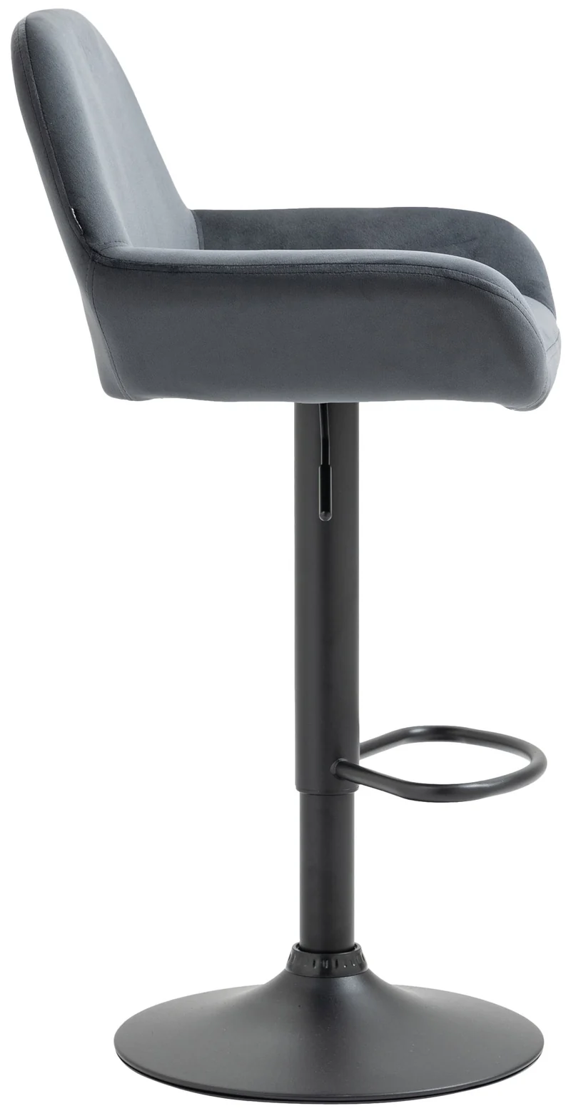 Lot de 2 tabourets de bar repose-pieds en forme d'arc en métal noir assise en velours gris foncé 10_0004034