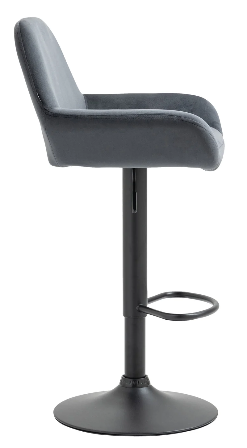 Tabouret de bar en velours rembourré gris foncé base trompette métal noir mat TDB10418