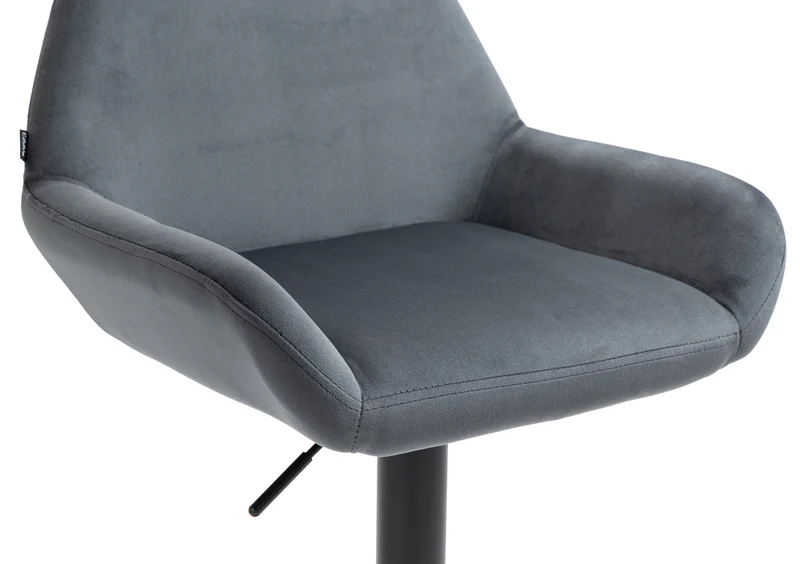 Tabouret de bar en velours rembourré gris foncé base trompette métal noir mat TDB10418