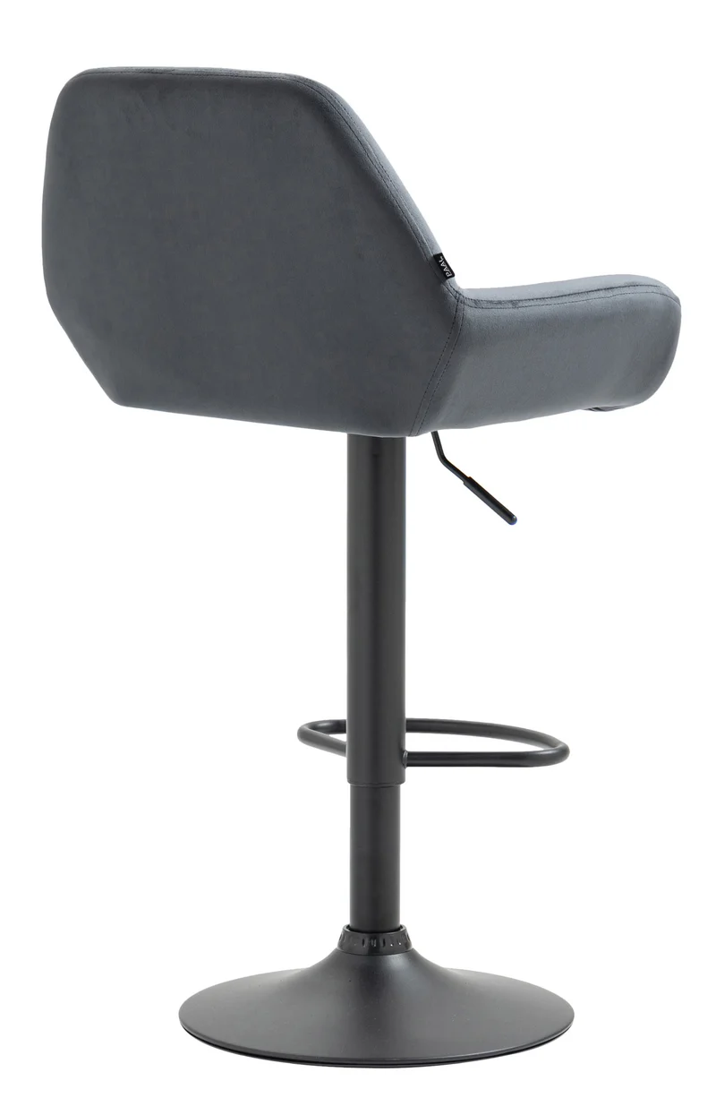 Tabouret de bar en velours rembourré gris foncé base trompette métal noir mat TDB10418