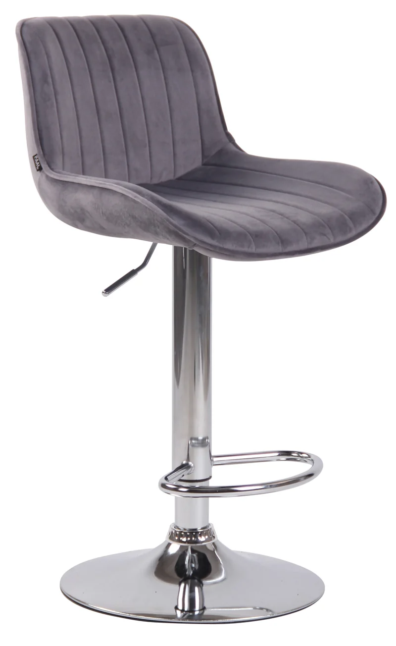 Tabouret de bar chaise haute x1 en velours gris foncé coutures verticales support en métal chromé 10_0005106