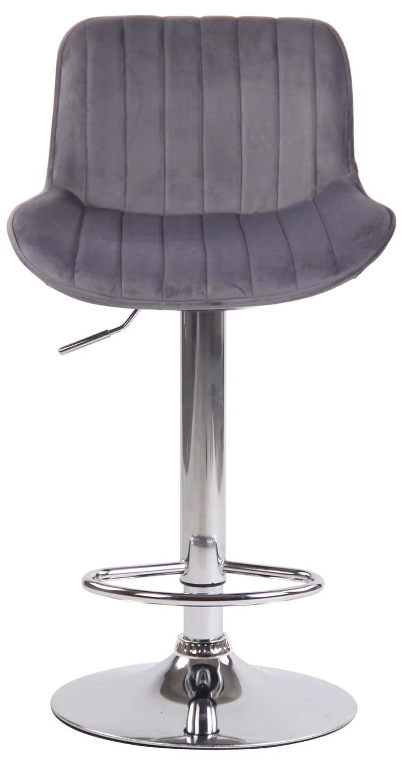 Tabouret de bar chaise haute x1 en velours gris foncé coutures verticales support en métal chromé 10_0005106